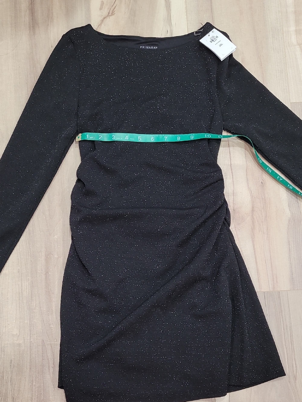 Primark Black Sparkle Ruched Long Sleeve Dress